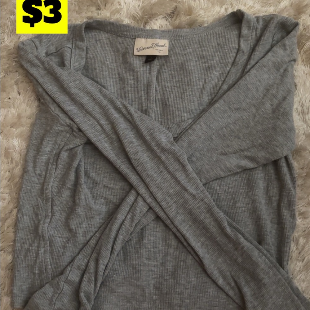 Universal Thread Gray Ribbed Wrap Pullover - Picture 1 of 1